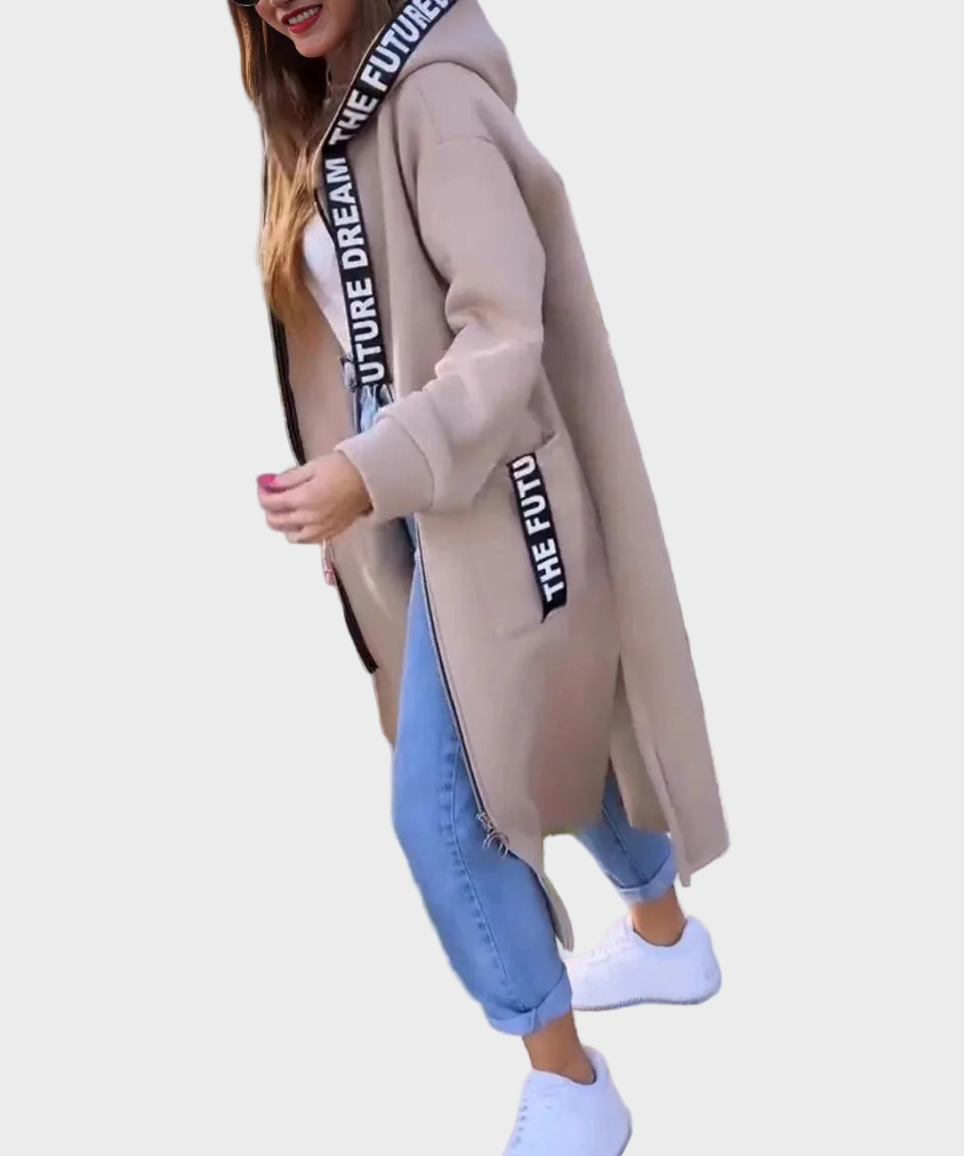 Růžová - Dlouhá mikina s kapucí