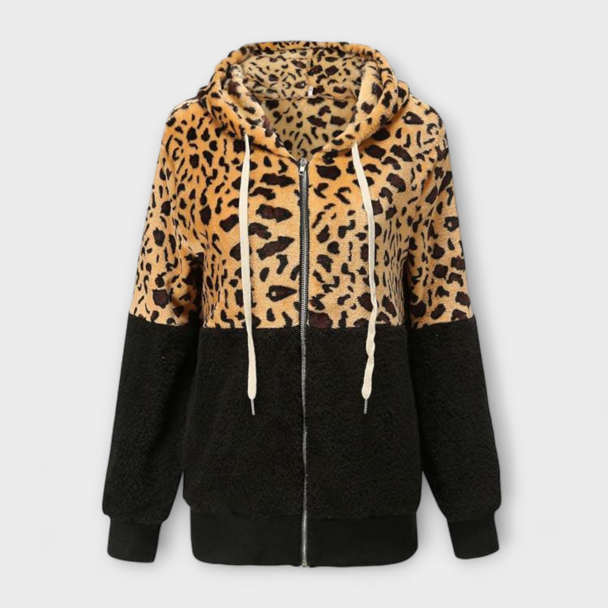 Lea - Flísová mikina s kapucí v leopardím vzoru