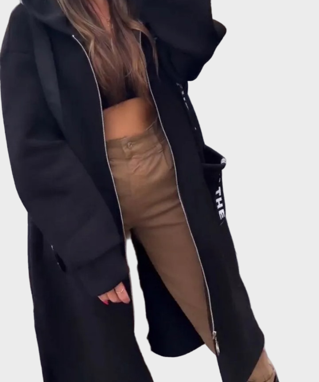 Růžová - Dlouhá mikina s kapucí