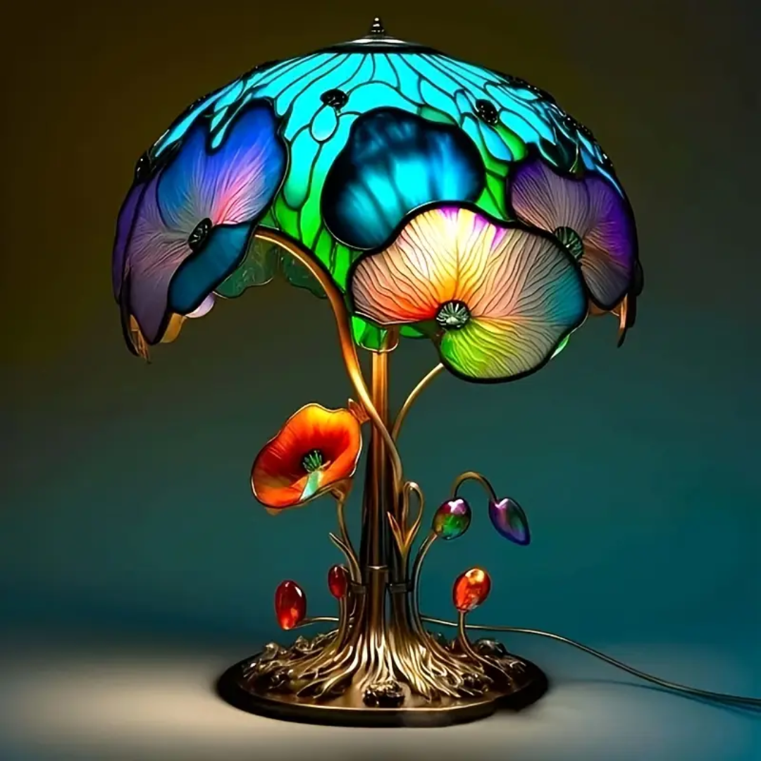 Boho lampa ve tvaru houby s květy