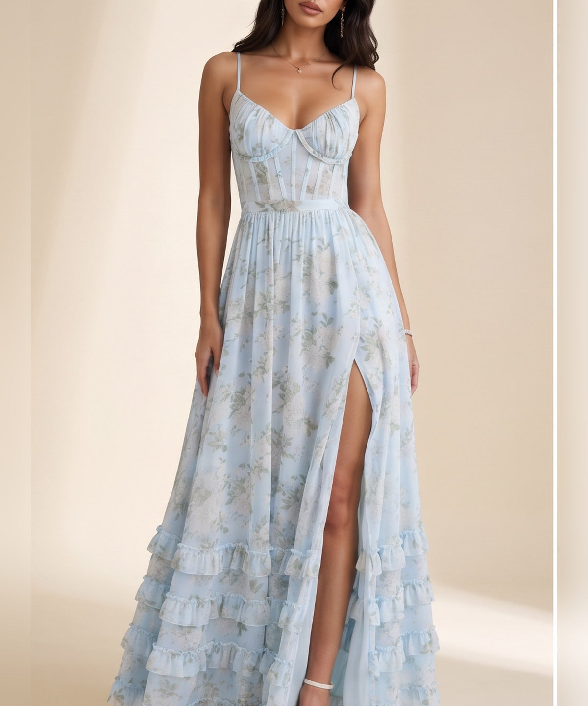 Šaty Violetta – romantické maxi, barva Modrá