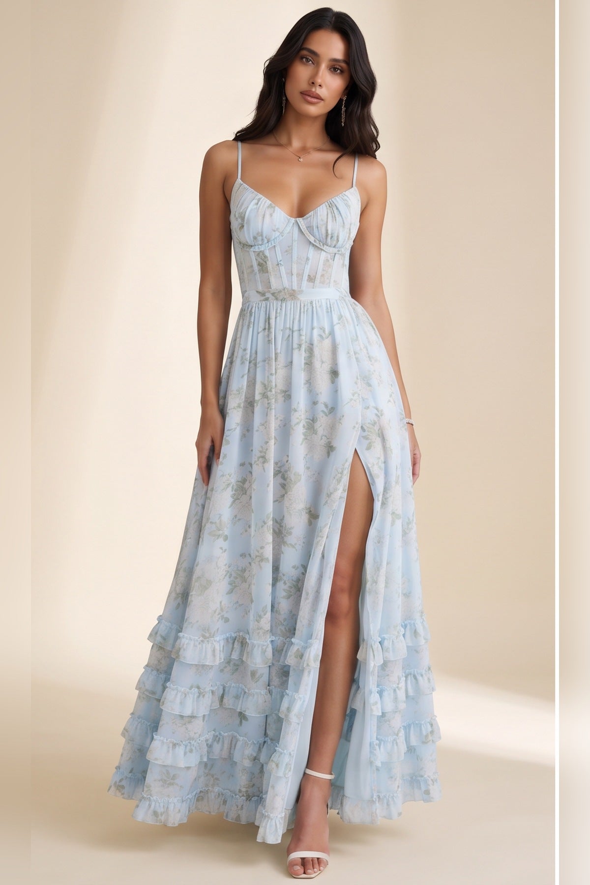 Šaty Violetta – romantické maxi, barva Modrá