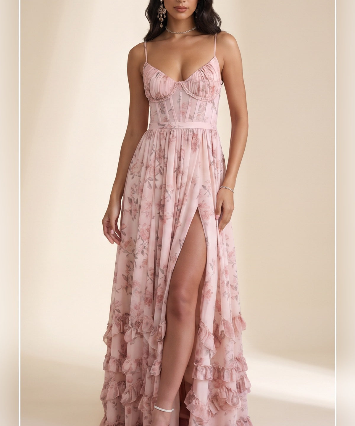 Šaty Violetta – romantické maxi, barva Růžová