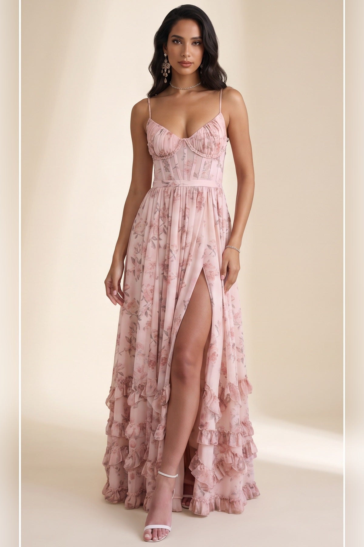 Šaty Violetta – romantické maxi, barva Růžová