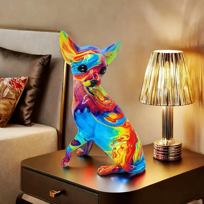 Barevná stolní lampa ve tvaru čivavy